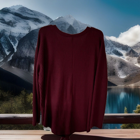 XL Zenana Outfitters Wine Colored Ribbed Material Stretchy Oversized Top - Picture 10 of 10
